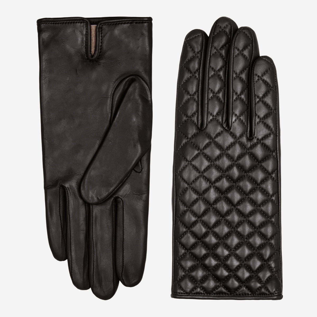 Aurora (black) - classic Italian lambskin leather gloves with cashmere lining and checkered pattern - Bellanzari - Luxury Leather Gloves - Handmade in Italy - 2