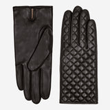 Aurora (black) - classic Italian lambskin leather gloves with cashmere lining and checkered pattern - Bellanzari - Luxury Leather Gloves - Handmade in Italy - 2