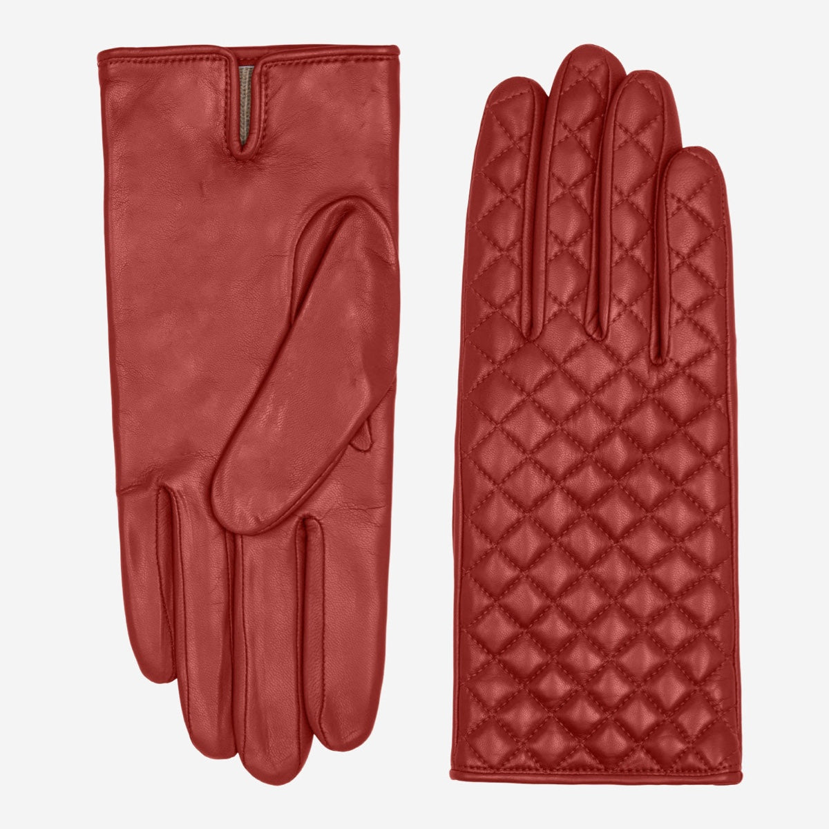 Aurora (red) - classic Italian lambskin leather gloves with cashmere lining and checkered pattern - Bellanzari - Luxury Leather Gloves - Handmade in Italy - 2