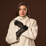 Aurora (black) - classic Italian lambskin leather gloves with cashmere lining and checkered pattern - Bellanzari - Luxury Leather Gloves - Handmade in Italy - 6