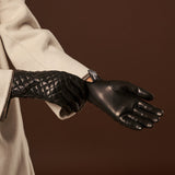Aurora (black) - classic Italian lambskin leather gloves with cashmere lining and checkered pattern - Bellanzari - Luxury Leather Gloves - Handmade in Italy - 8