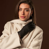 Aurora (black) - classic Italian lambskin leather gloves with cashmere lining and checkered pattern - Bellanzari - Luxury Leather Gloves - Handmade in Italy - 9