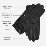 Fabio (zwart) - Italiaanse lamsleren rijhandschoenen met touchscreenfunctie
