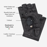 Lazzaro (zwart) - Vingerloze Italiaanse rijhandschoenen van Amerikaans hertenleer