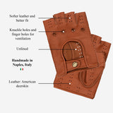 Lazzaro (bruin) - Vingerloze Italiaanse rijhandschoenen van Amerikaans hertenleer