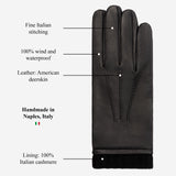 Leandro (zwart) - In Italië gemaakte handschoenen van Amerikaans hertenleer met luxe kasjmier voering