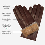 Sergio (braun) - Handschuhe aus italienischem Lammleder mit braunem Kaninchenfellfutter
