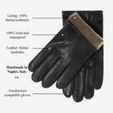 Stefano (zwart) - Klassieke Italiaanse handschoenen van lamsleer met kasjmier voering & touchscreen optie