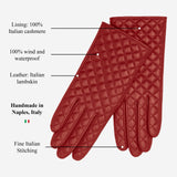Aurora (rood) - klassieke Italiaanse handschoenen van lamsleer met kasjmier voering en ruitpatroon
