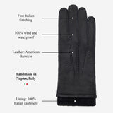 Nicoletta (zwart) - Italiaanse hertenleren handschoenen met luxe kasjmier voering voor dames