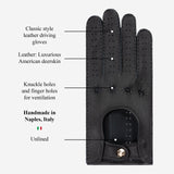 Rosalia (zwart) - Italiaanse rijhandschoenen gemaakt van eersteklas Amerikaans hertenleer