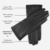 Valentina (zwart) - Italiaanse lamsleren handschoenen met kasjmier voering en touchscreen functie