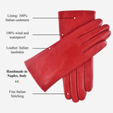 Valentina (rood) - Italiaanse lamsleren handschoenen met kasjmier voering