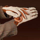 Bianca (cognac) - Hand-sewn Italian crochet driving gloves from lambskin leather - Bellanzari - Luxury Driving Gloves - Handmade in Italy - 5