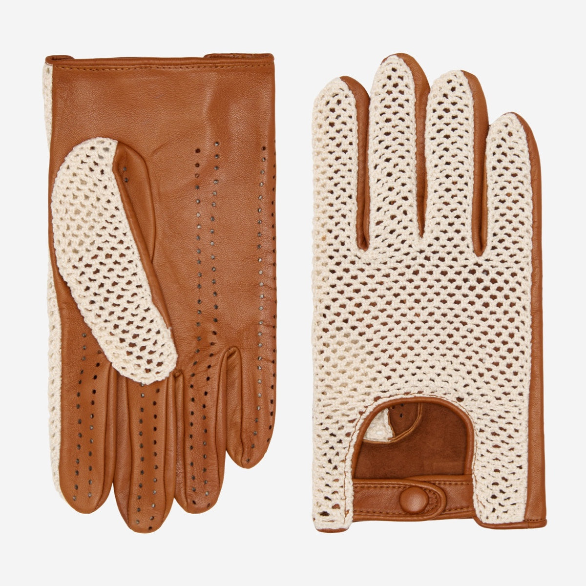 italienische handschuhe Handgenähte italienische Häkel-Autohandschuhe für Damen in Cognac – handgefertigt in Italien – Bellanzari