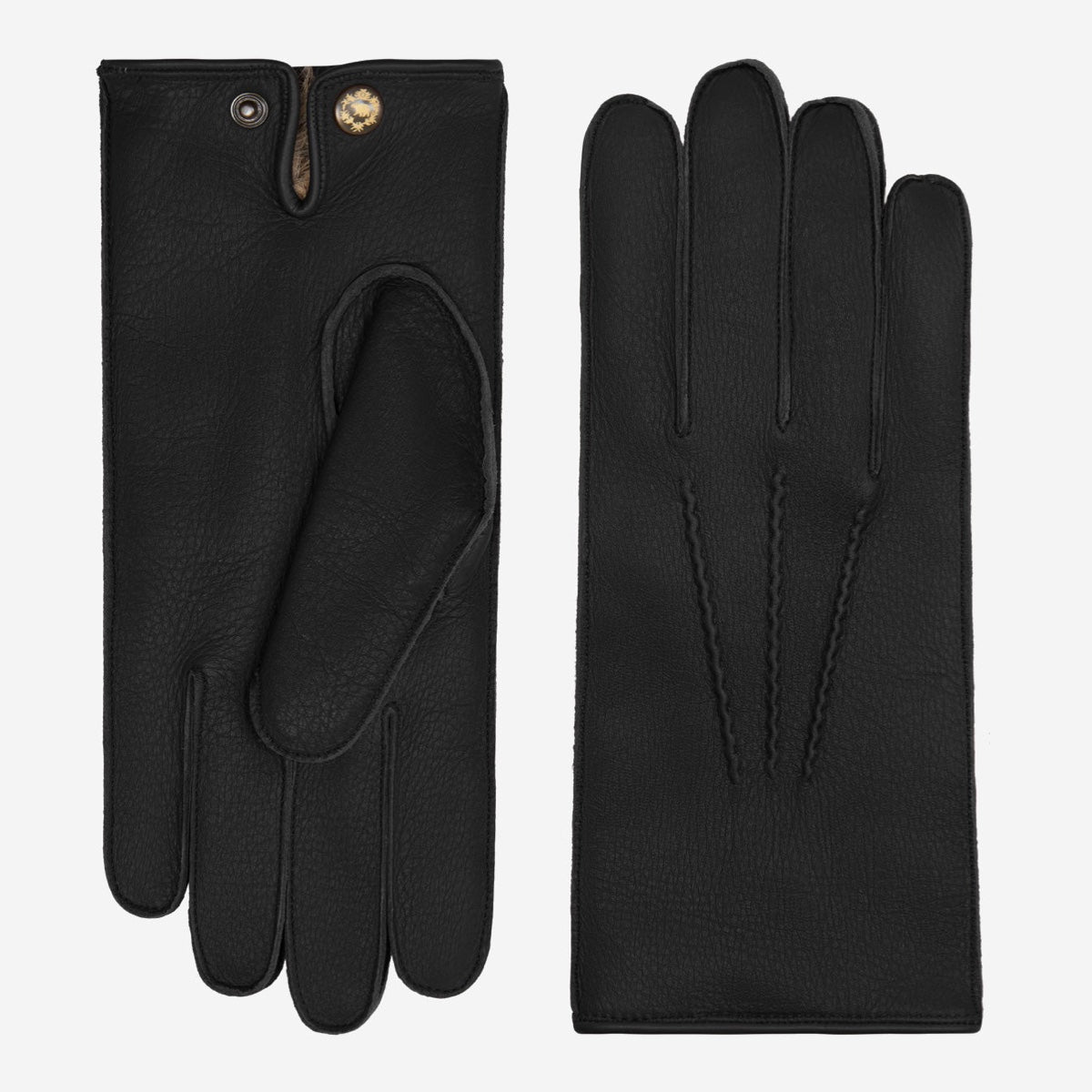 Ernesto (black) – Italian gloves in American deerskin with rabbit fur lining - Black - Bellanzari - Handmade in Italy - Luxury Leather Gloves - 1
