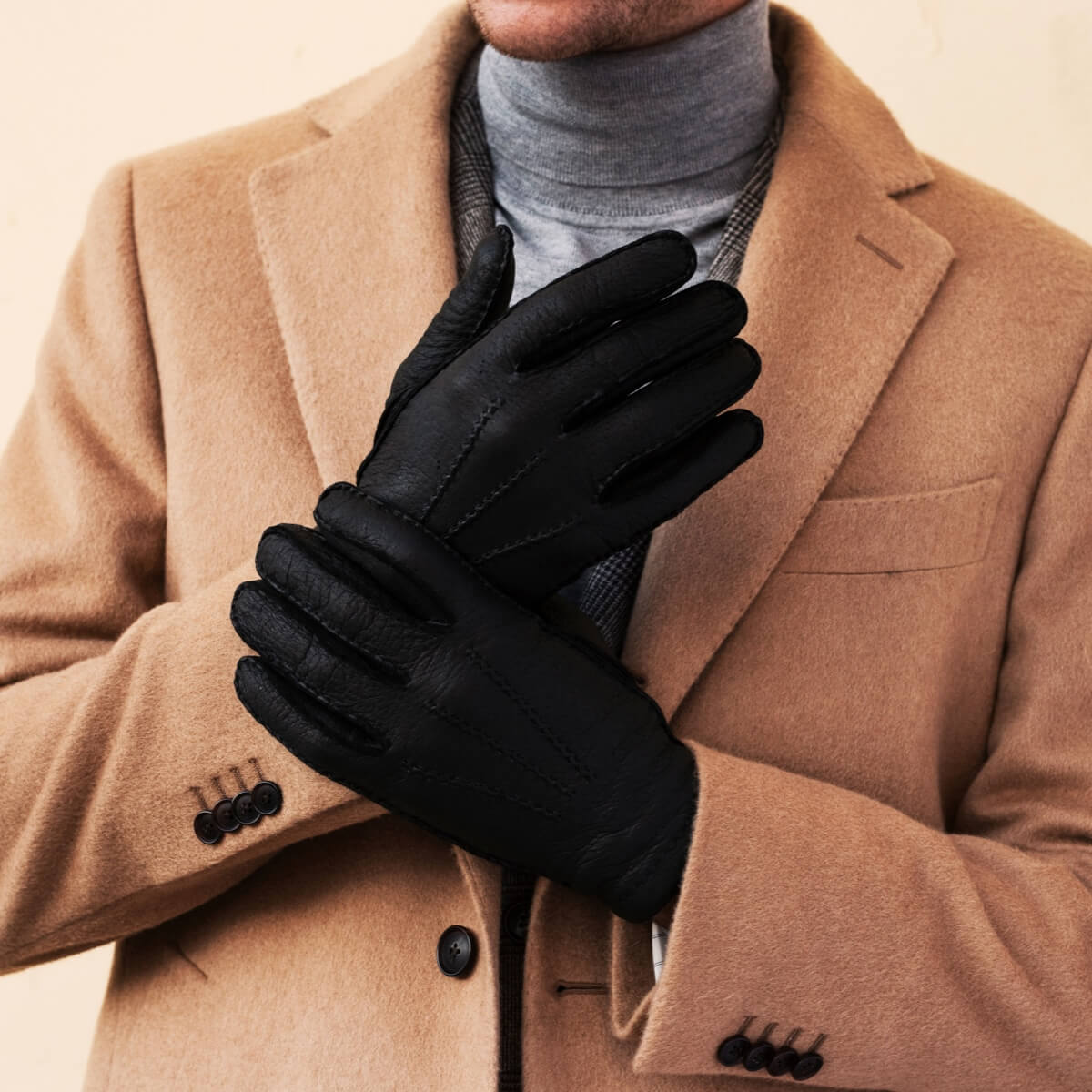 Filippo (black) - Italian peccary leather gloves with cashmere lining - Bellanzari - Luxury Leather Gloves - Handmade in Italy - 5