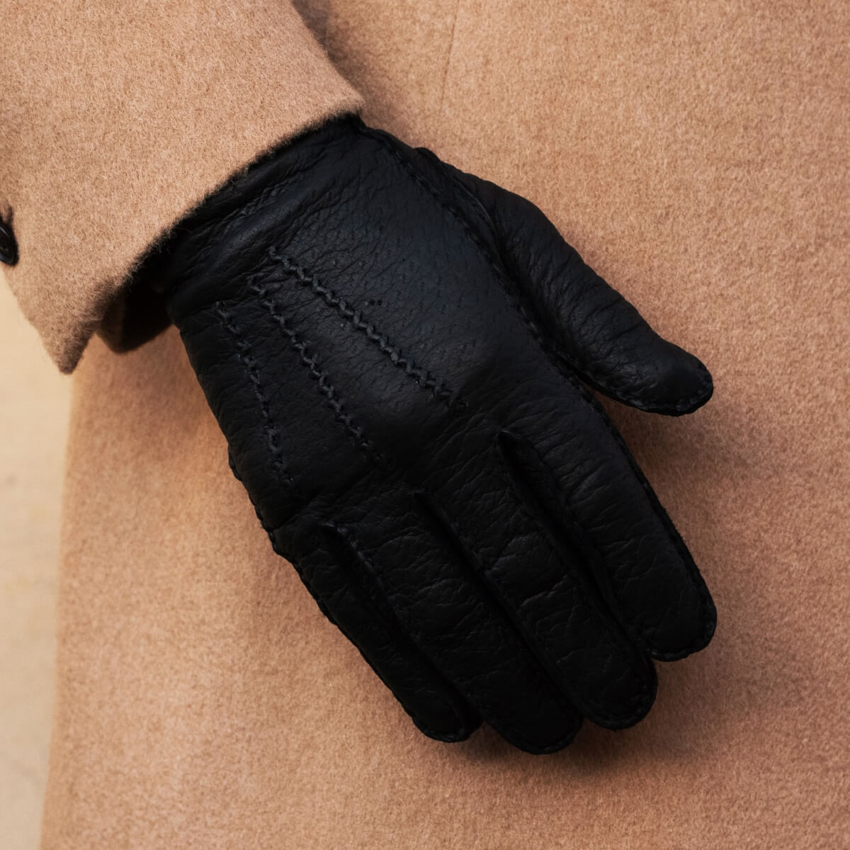 Filippo (black) - Italian peccary leather gloves with cashmere lining - Bellanzari - Luxury Leather Gloves - Handmade in Italy - 7