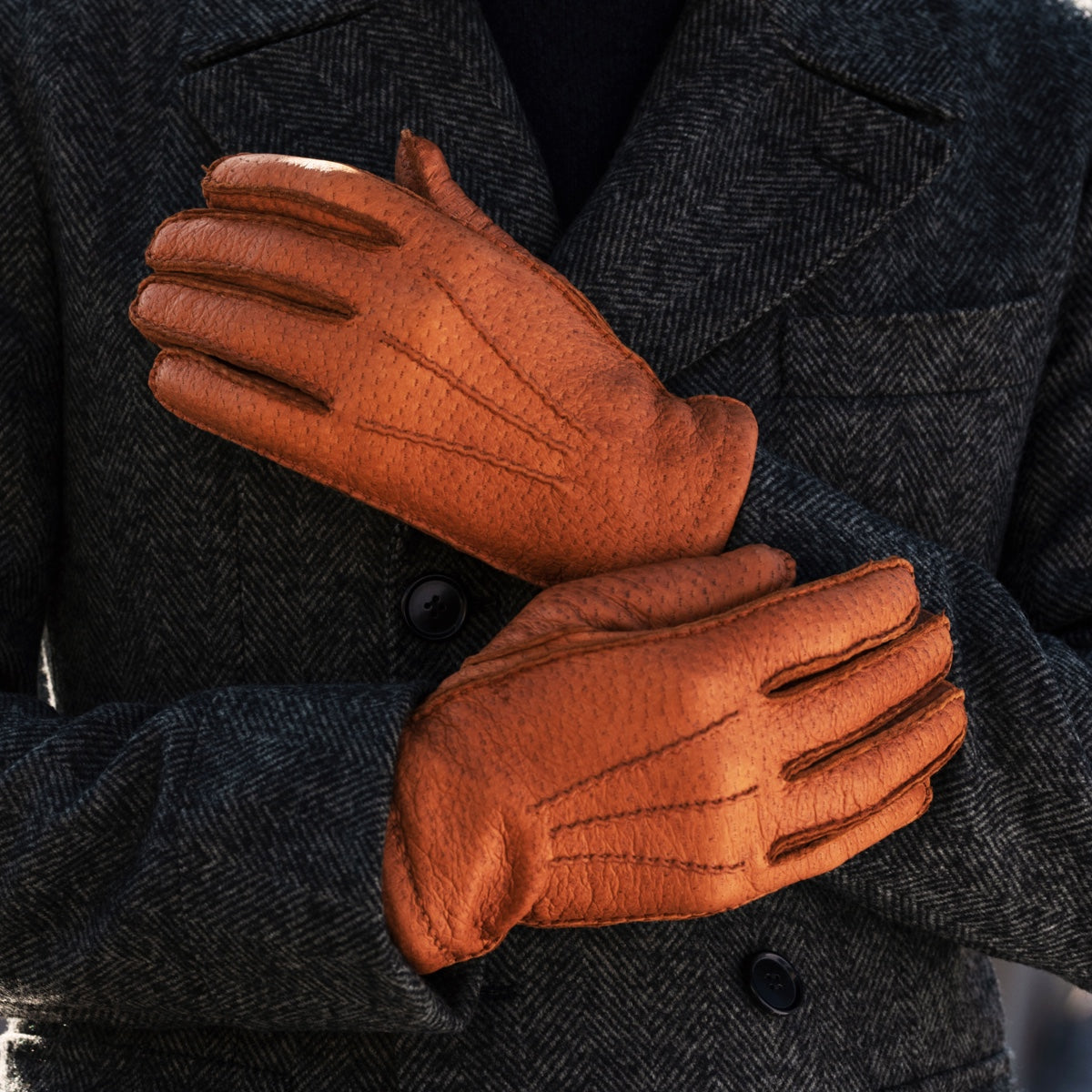 Filippo (brown) - Italian peccary leather gloves with cashmere lining - Fratelli Orsini - Luxury Leather Gloves - Handmade in Italy - 7