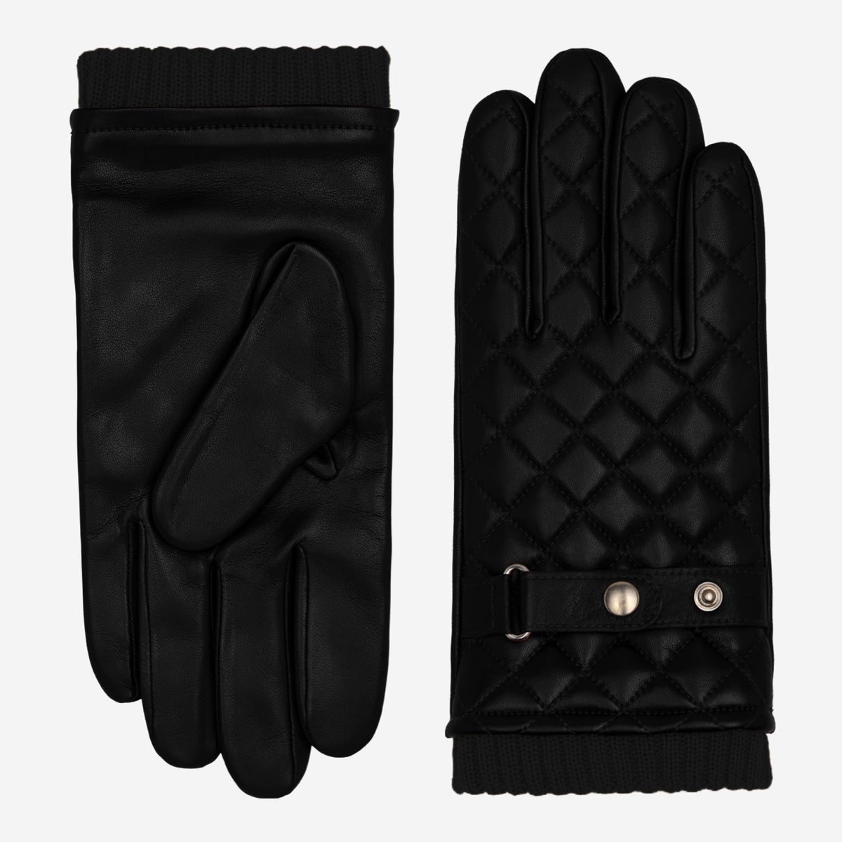 Gennaro (black) – Italian lambskin gloves with cashmere lining and checkered detail - Bellanzari - Luxury Leather Gloves - Handmade in Italy - 1