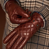 Gennaro (brown) – Italian lambskin gloves with cashmere lining and checkered detail - Bellanzari - Luxury Leather Gloves - Handmade in Italy - 11