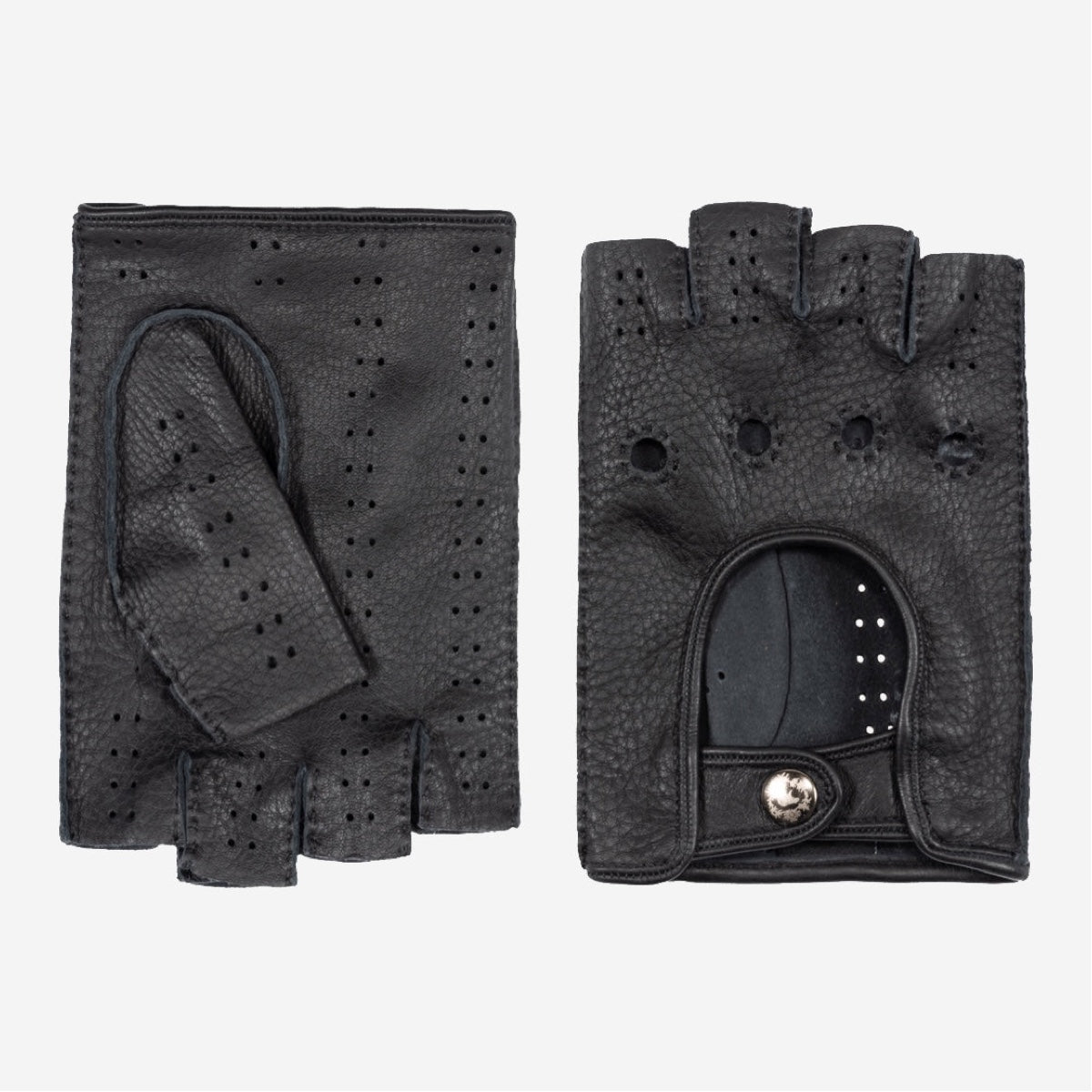 Lazzaro (black) – Fingerless Italian driving gloves made of American deerskin leather - Bellanzari - Luxury Driving Gloves - Handmade in Italy - 1