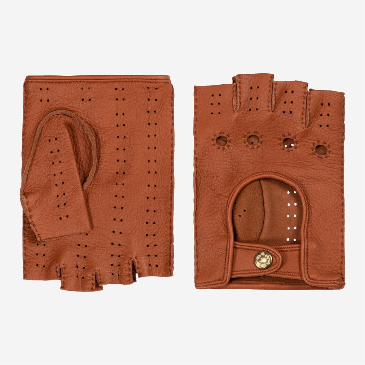 Lazzaro (brown) – Fingerless Italian driving gloves made of American deerskin leather - Bellanzari - Luxury Driving Gloves - Handmade in Italy - 1