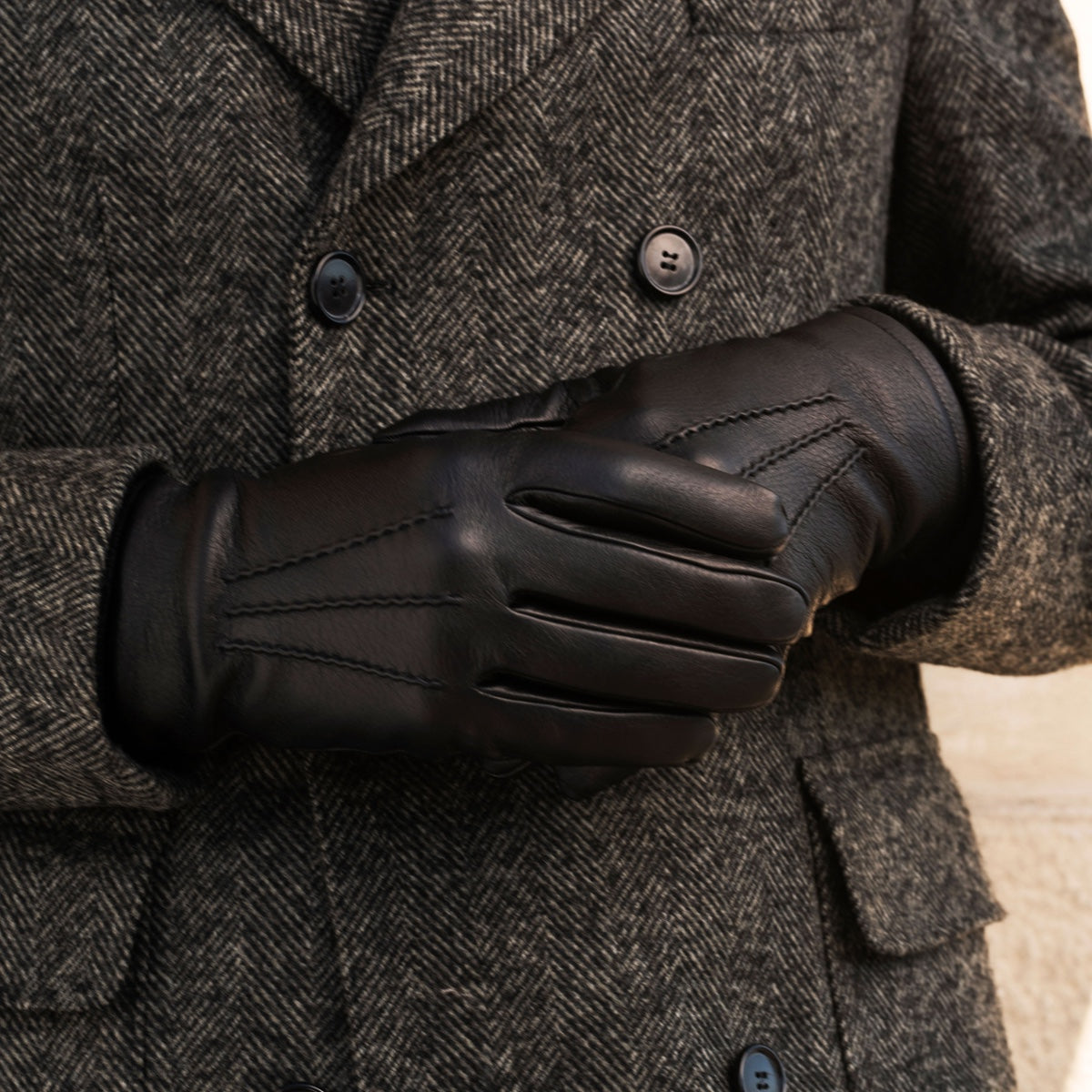 Leandro (black) – Italian-made American deerskin gloves with luxurious cashmere lining - Bellanzari - Luxury Leather Gloves - Handmade in Italy - 9