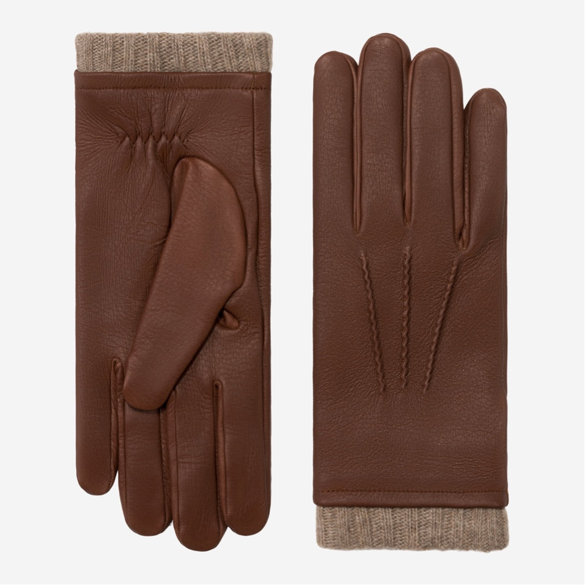 Leandro (brown) - Italian gloves made of American deerskin leather with cashmere lining - Fratelli Orsini - Luxury Leather Gloves - Handmade in Italy - 1