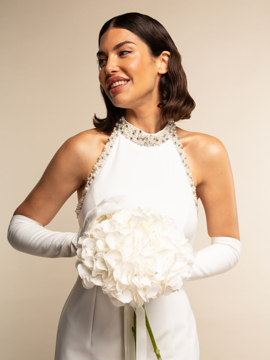 Letizia (white) – Italian unlined 12-button length leather bridal opera gloves for women - Bellanzari - Luxury Leather Gloves - Handmade in Italy - 4