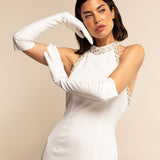 Letizia (white) – Italian unlined 12-button length leather bridal opera gloves for women - Bellanzari - Luxury Leather Gloves - Handmade in Italy - 6