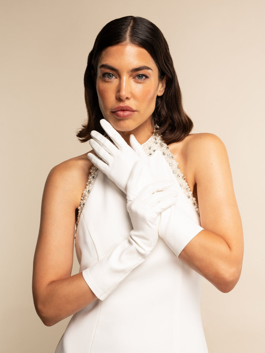 Letizia (white) - Italian unlined 6-button length leather bridal / opera gloves - Fratelli Orsini - Luxury Leather Gloves - Handmade in Italy - 4