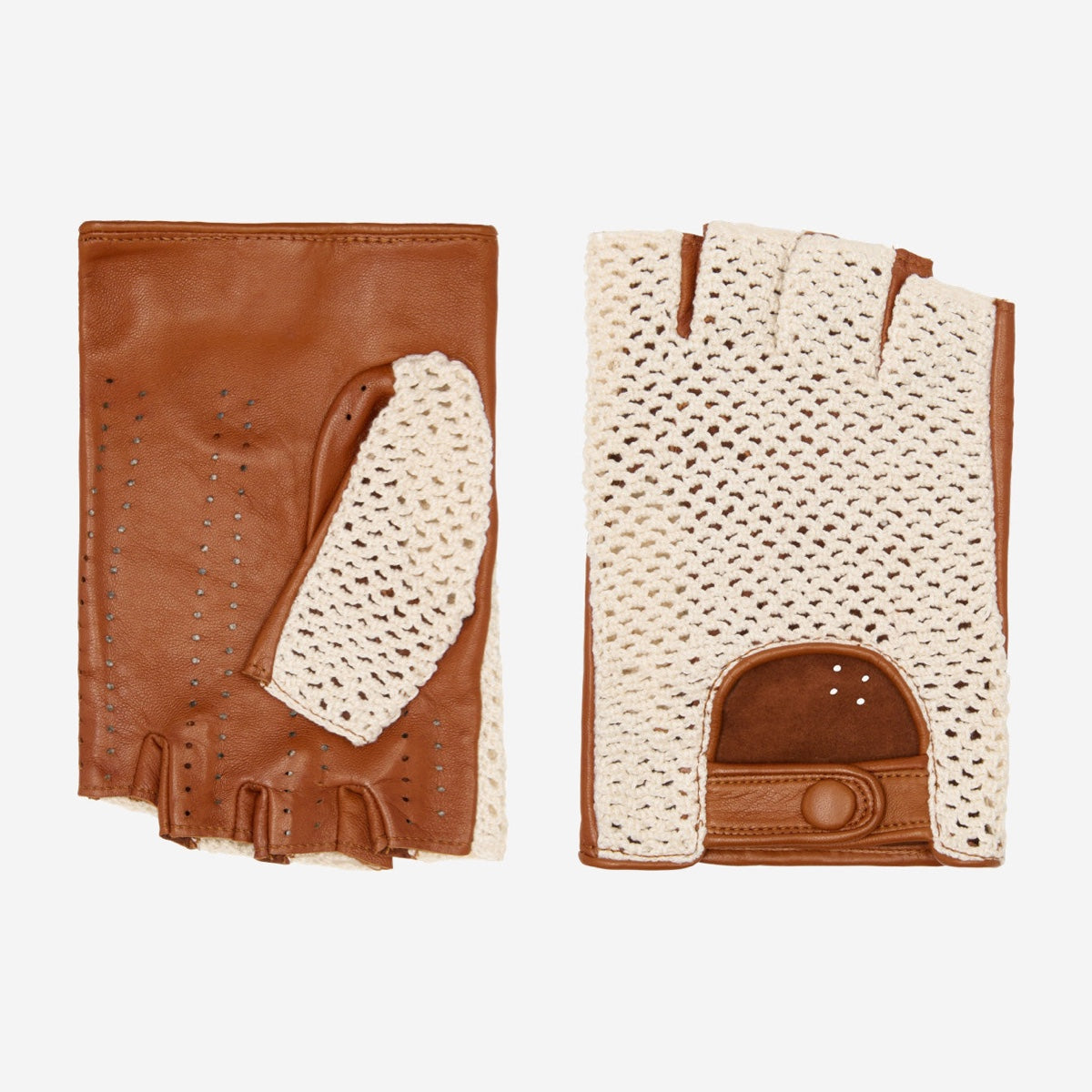 Paolo (cognac) – Hand-sewn Italian crochet driving gloves in lambskin leather - Bellanzari - Luxury Leather Gloves - Handmade in Italy - 1