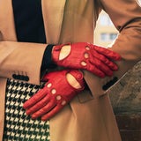 Roberta (red) - classic Italian lambskin leather driving gloves - Bellanzari- Luxury Leather Gloves - Handmade in Italy- 9
