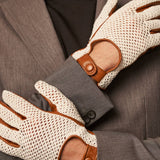 Rocco (cognac) - Hand-sewn Italian crochet driving gloves from lambskin leather - Bellanzari- Luxury Leather Gloves - Handmade in Italy - 6
