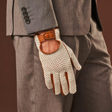 Rocco (cognac) - Hand-sewn Italian crochet driving gloves from lambskin leather - Bellanzari- Luxury Leather Gloves - Handmade in Italy - 8