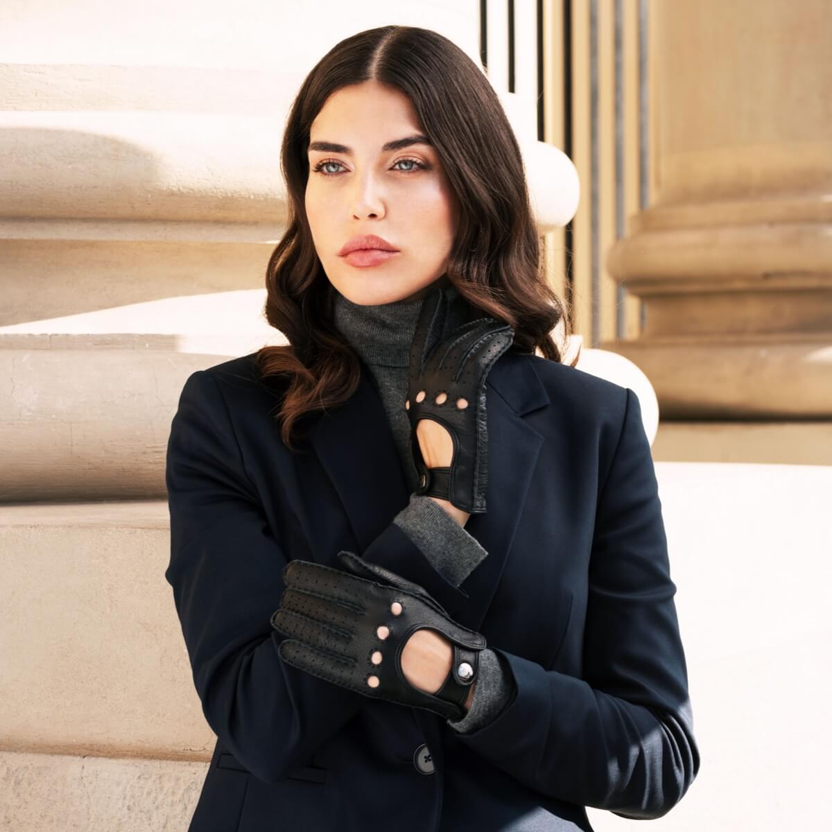 Rosalia (black) - Italian driving gloves made of American deerskin leather - Bellanzari - Luxury Driving Gloves - Handmade in Italy - 3