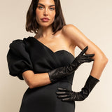Silvana (black) - Italian unlined 6-button length leather opera gloves - Bellanzari - Luxury Leather Gloves - Handmade in Italy - 7