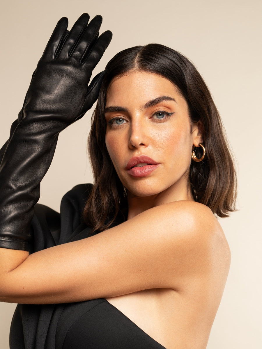 Silvana (black) - Italian unlined 8-button length leather opera gloves - Bellanzari - Luxury Leather Gloves - Handmade in Italy - 3