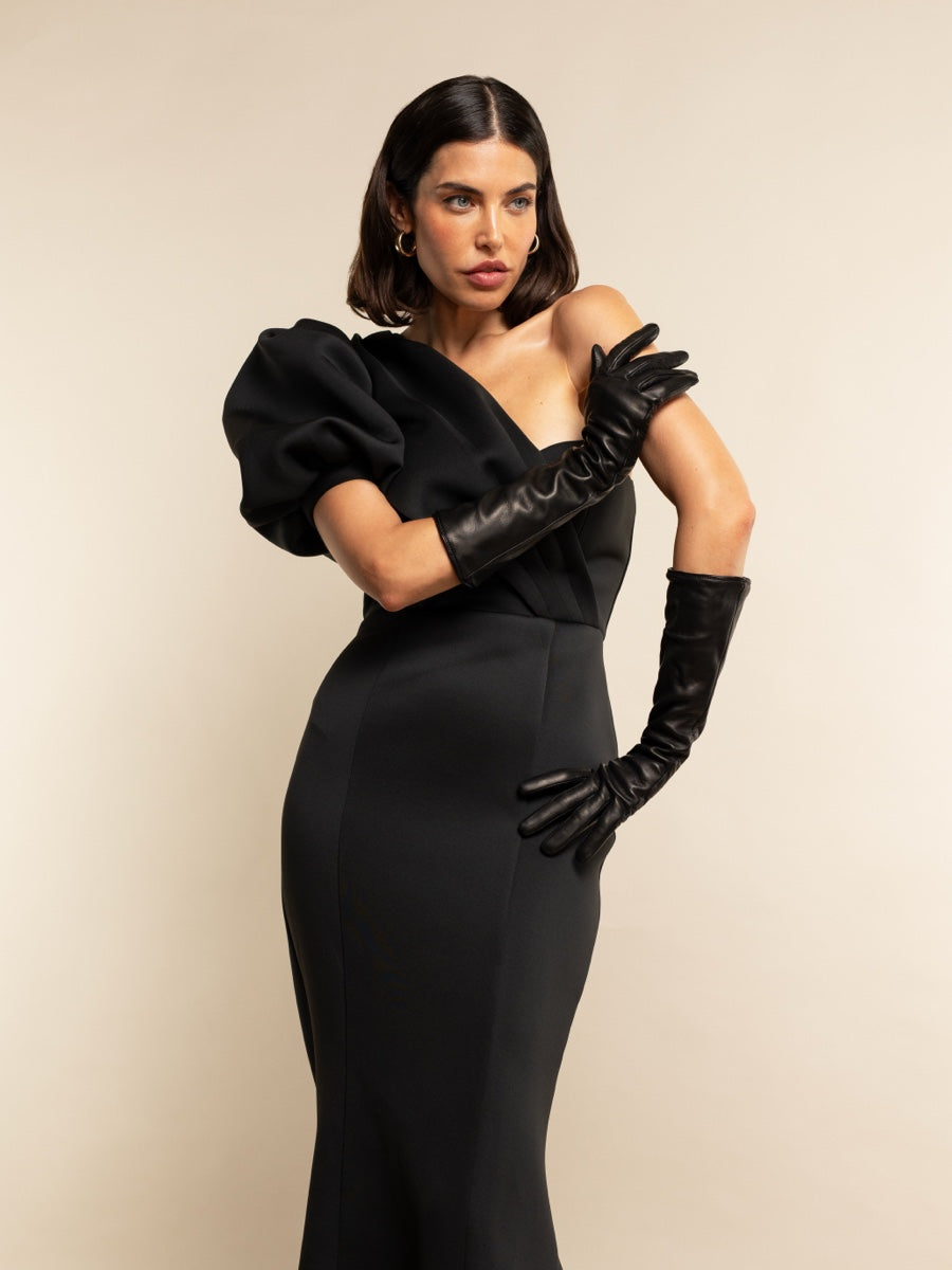 Silvana (black) - Italian unlined 8-button length leather opera gloves - Bellanzari - Luxury Leather Gloves - Handmade in Italy - 4