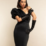 Silvana (black) - Italian unlined 8-button length leather opera gloves - Bellanzari - Luxury Leather Gloves - Handmade in Italy - 4