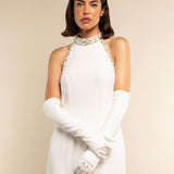 Viola (white) - Italian silk lined 12-button length leather bridal / opera gloves - Bellanzari - Luxury Leather Gloves - Handmade in Italy - 3