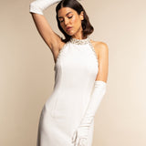 Viola (white) - Italian silk lined 12-button length leather bridal / opera gloves - Bellanzari - Luxury Leather Gloves - Handmade in Italy - 4