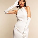 Viola (white) - Italian silk lined 12-button length leather bridal / opera gloves - Bellanzari - Luxury Leather Gloves - Handmade in Italy - 7