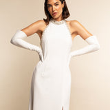 Viola (white) – Italian silk-Lined 16-button length leather bridal opera gloves for women - Bellanzari - Luxury Leather Gloves - Handmade in Italy - 1