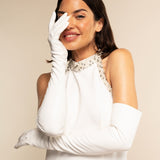 Viola (white) – Italian silk-Lined 16-button length leather bridal opera gloves for women - Bellanzari - Luxury Leather Gloves - Handmade in Italy - 2