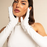 Viola (white) – Italian silk-Lined 16-button length leather bridal opera gloves for women - Bellanzari - Luxury Leather Gloves - Handmade in Italy - 3
