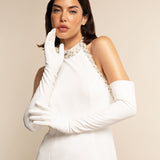 Viola (white) – Italian silk-Lined 16-button length leather bridal opera gloves for women - Bellanzari - Luxury Leather Gloves - Handmade in Italy - 5