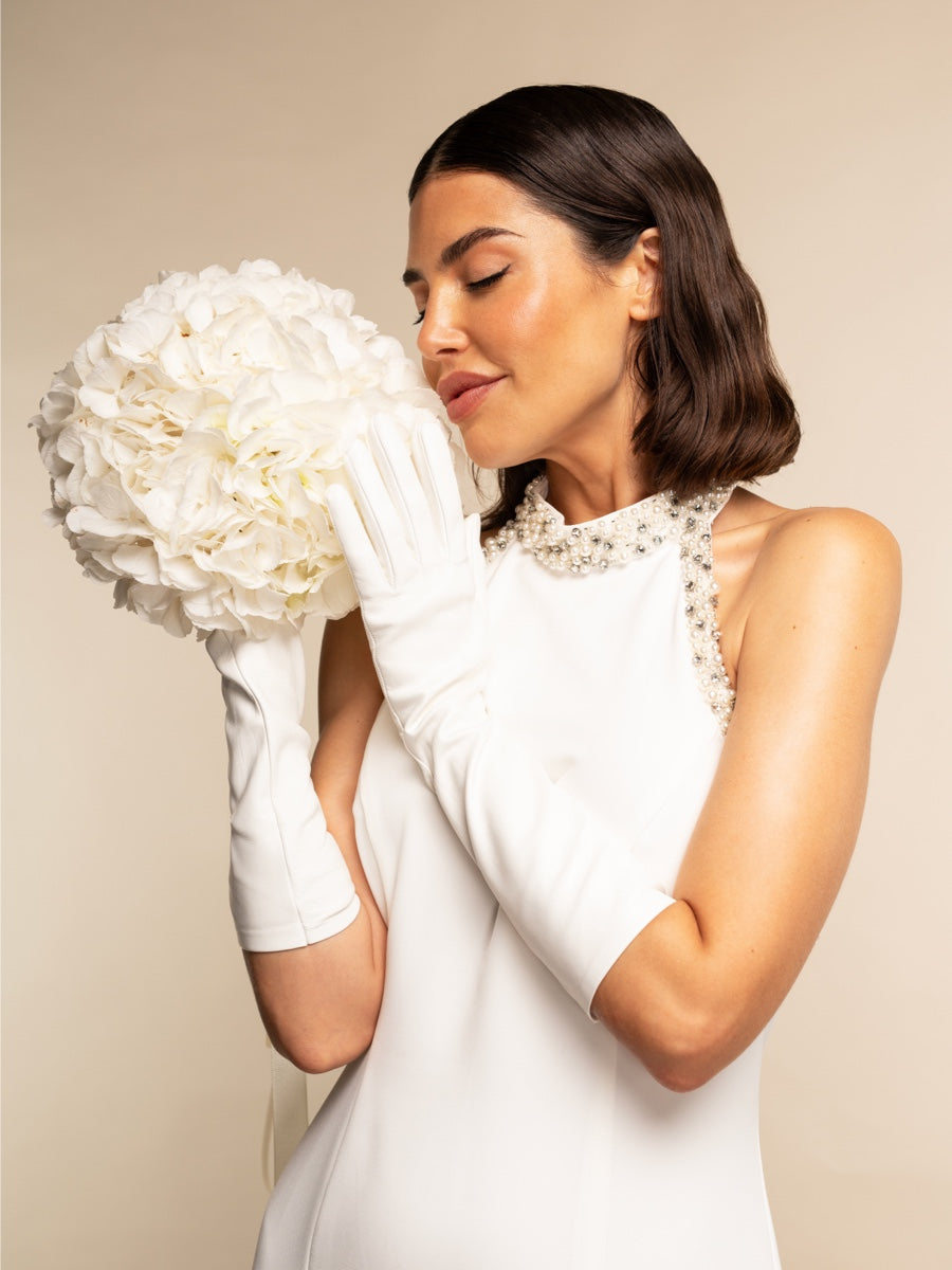 Viola (white) – Italian silk-lined 8-button leather bridal and opera gloves - Bellanzati - Luxury Leather Gloves - Handmade in Italy - 1