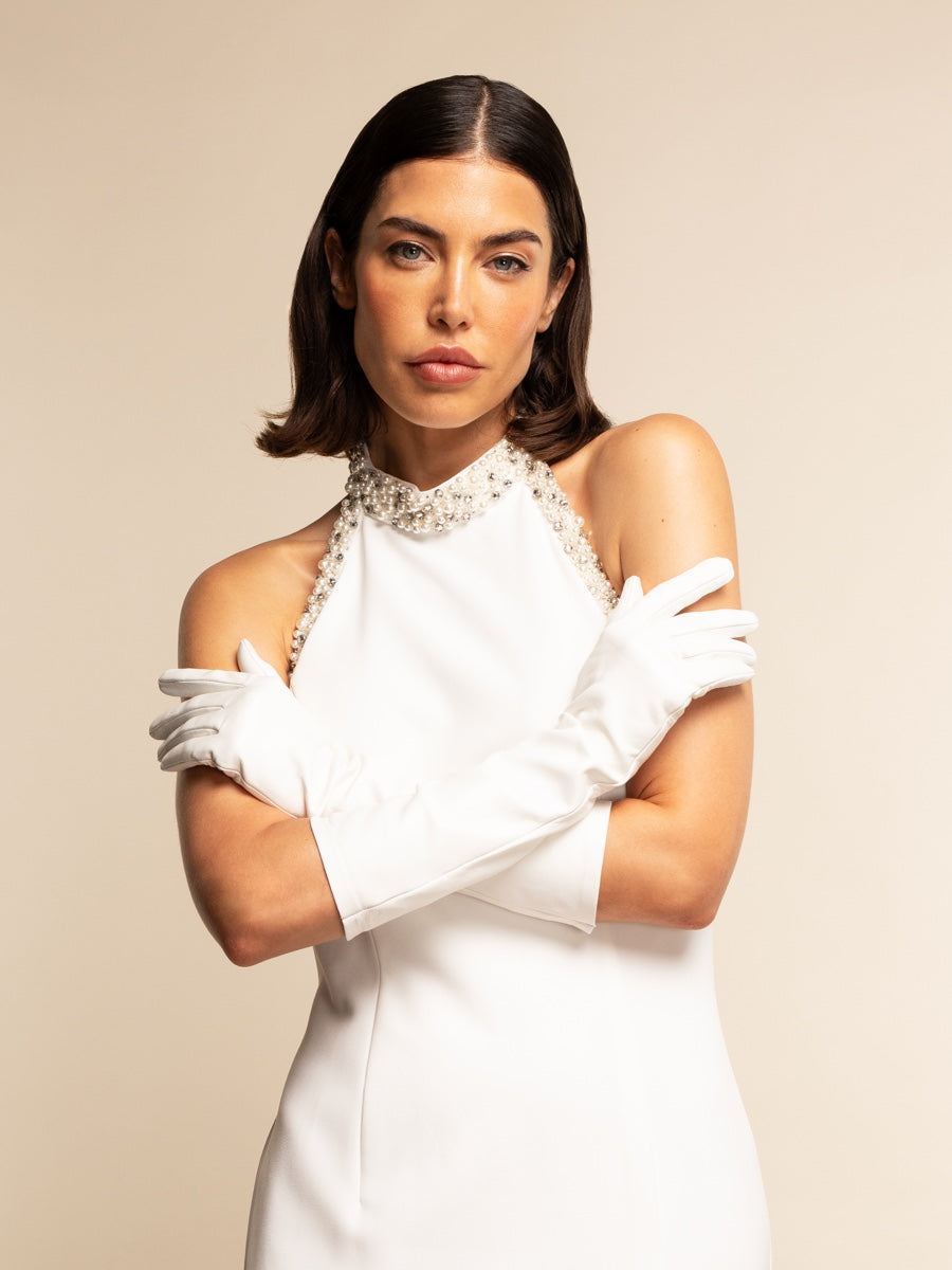 Viola (white) – Italian silk-lined 8-button leather bridal and opera gloves - Bellanzati - Luxury Leather Gloves - Handmade in Italy - 3